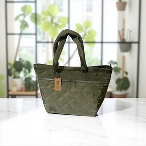 Steve Madden‎ Olive Green Quilted Tote Bag Zip Pocket New with Tags